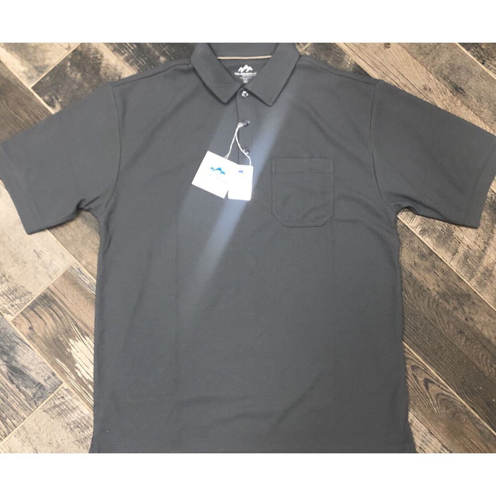 New Tri-Mountain Mens Gray Polyester Ultra Cool Pique Pocketed Golf Shirt Medium
